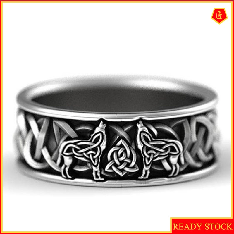 [Ready Stock]S925 Silver Wolf Totem Ring Men's Hip Hop Retro