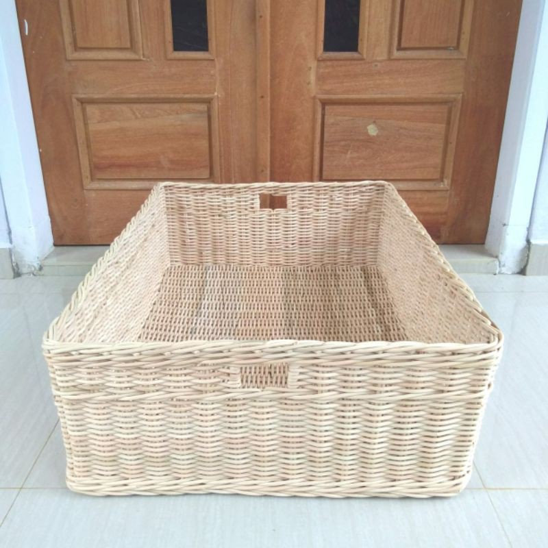 Keranjang rotan persegi kotak panjang besar jumbo laci penyimpanan barang 75x53x24 cm