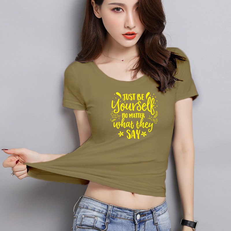 YOURSTYLE1119 - KAOS WANITA ONECK / just be your self yellow / KAOS TERLARIS / KAOS ONECK