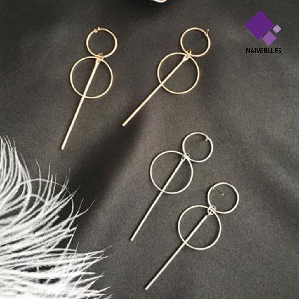 Anting Stud Tassel Panjang Geometris Ganda Bahan Alloy Untuk Wanita