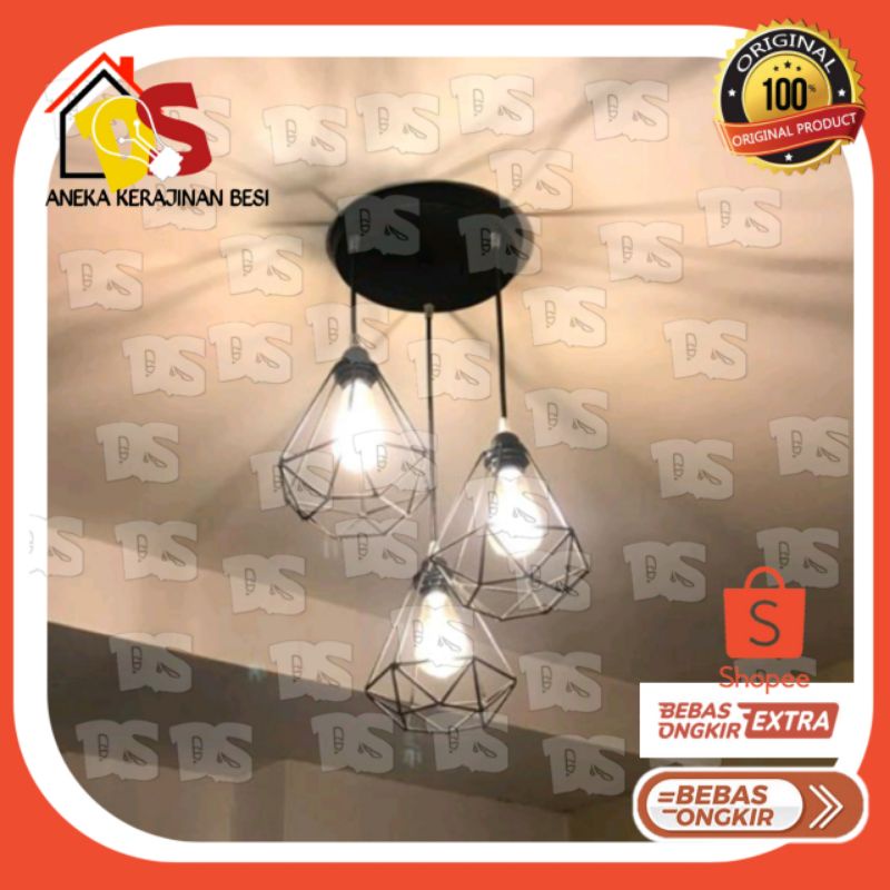 Kap Lampu Gantung 3 IN 1 Besi Minimalis Hias