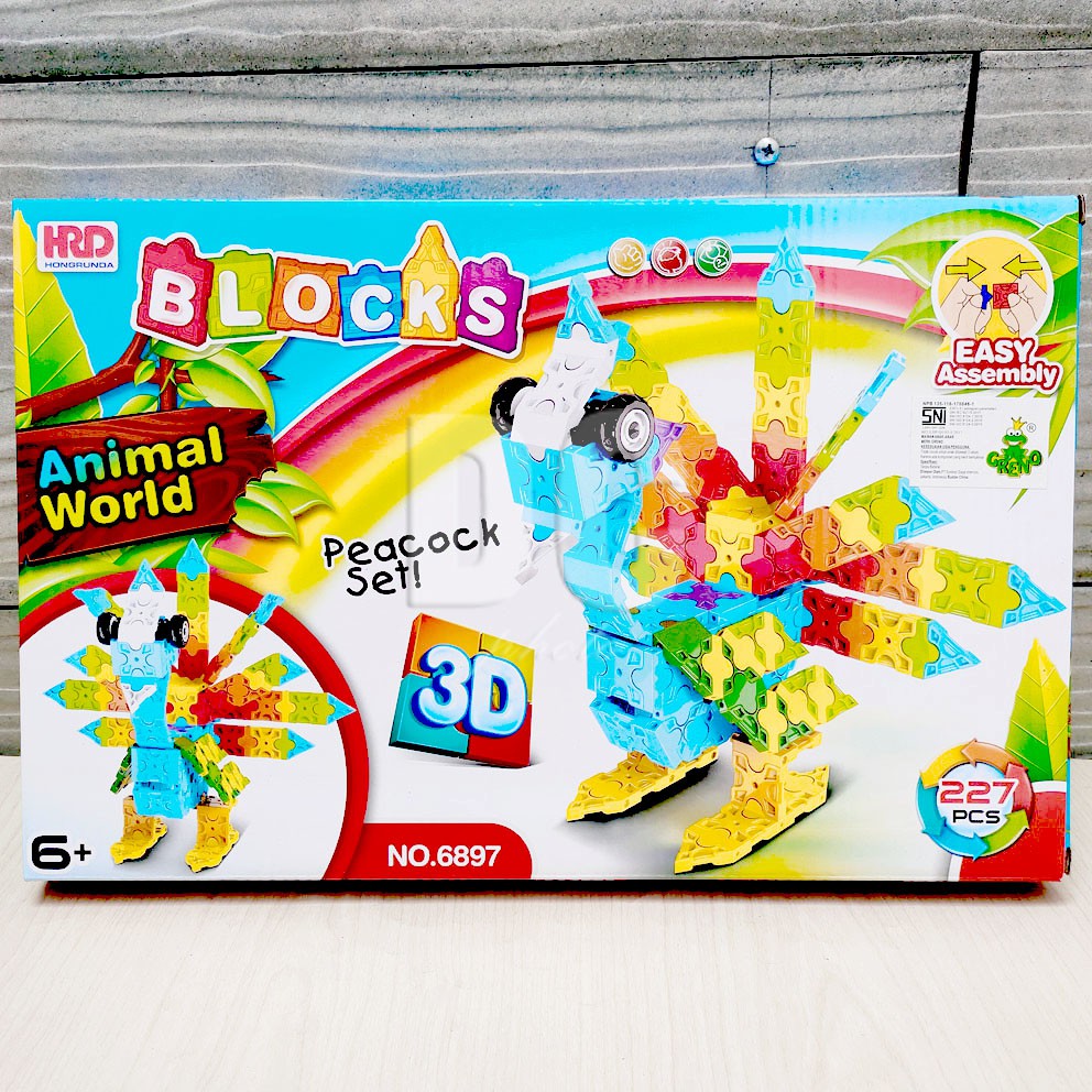 Mainan Edukasi Bongkar Pasang DIY Animal World 3D Peacock Set Funny Bricks Block Merak