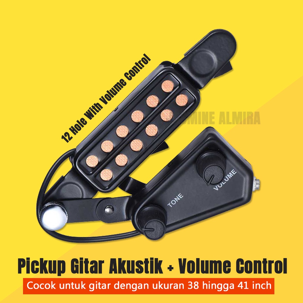 Pickup Gitar Akustik + Volume Control Suara Jernih 12 Hole dengan Volume Control