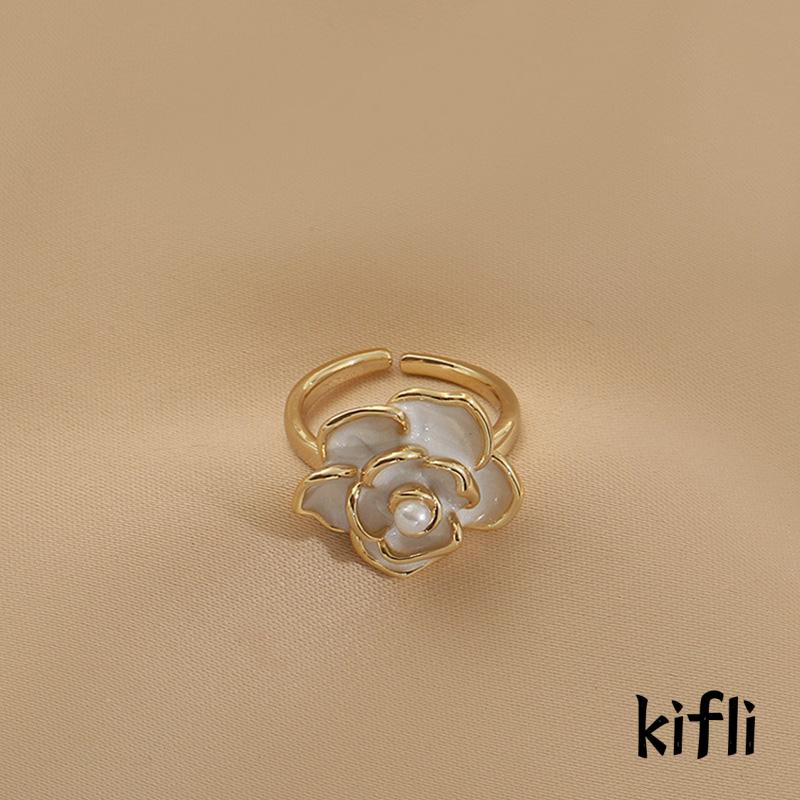 Cincin Model Terbuka Desain Bunga Hias Mutiara Gaya Simple High quality Untuk Wanita (KD)