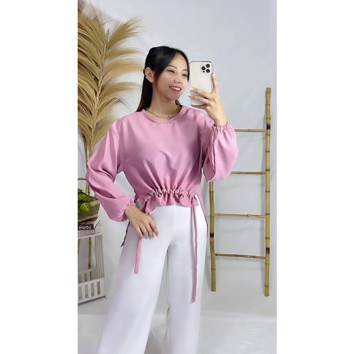 Tq88indonesia Fashion Baju Blouse Wanita Terbaru / SORELA TOP SERUT / BUsana Casual Cewek / Blus / Ootd / Oufit Kasual Kekinian