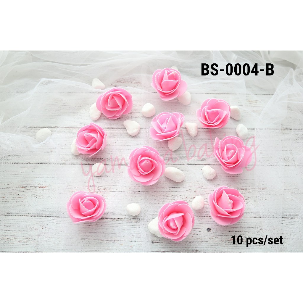BS-0004-B Bunga mawar rose artificial foam flower spon eva merah muda yamama baking