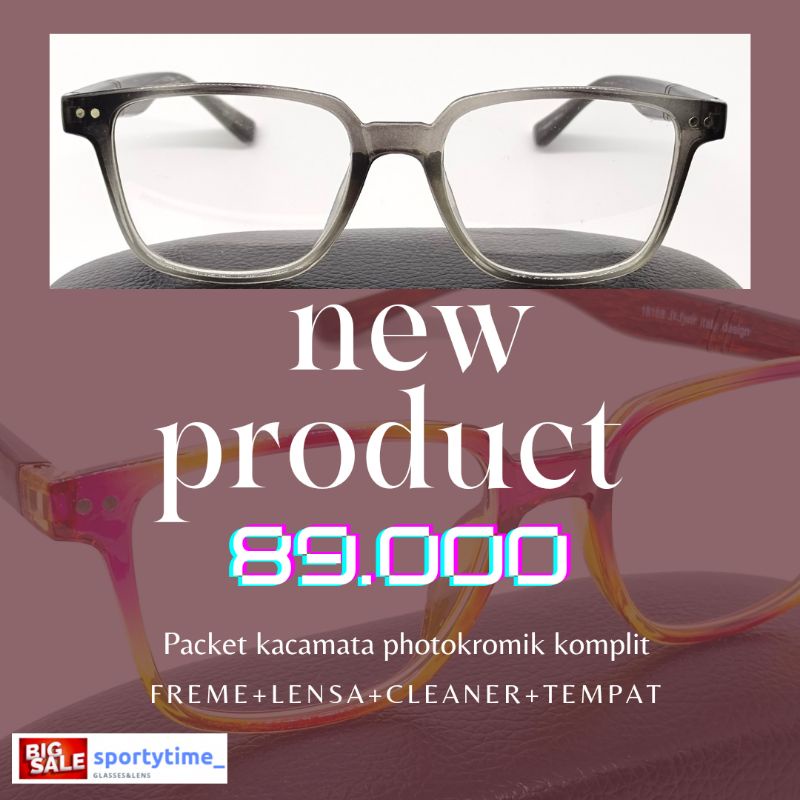 Kacamata Kotak Minus/Plus transparan Per