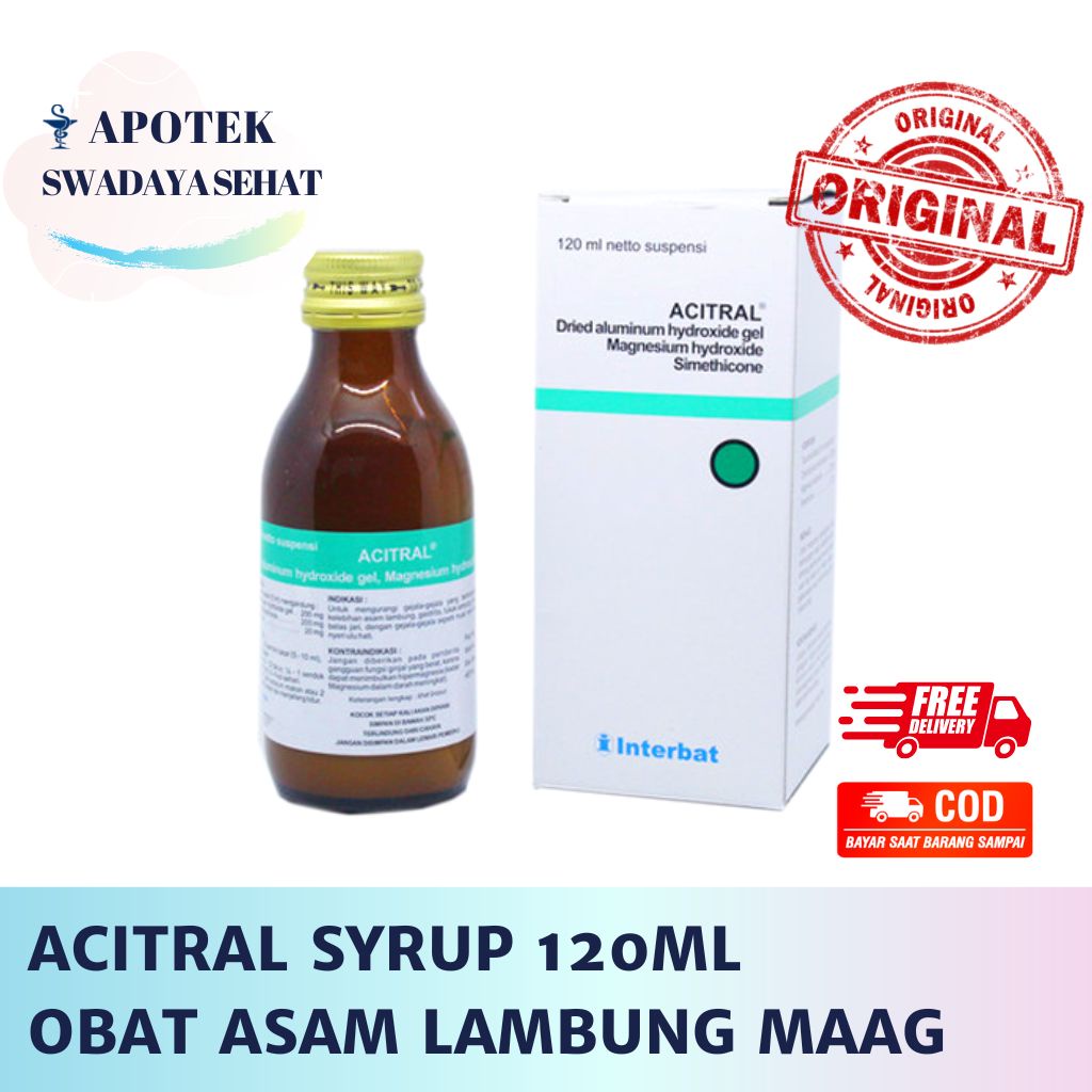 ACITRAL Syrup 120ML Botol - Suspensi Obat Asam Lambung Maag Kembung Nyeri Perut