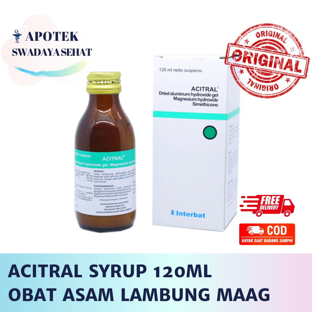 ACITRAL Syrup 120ML Botol - Suspensi Obat Asam Lambung Maag Kembung Nyeri Perut