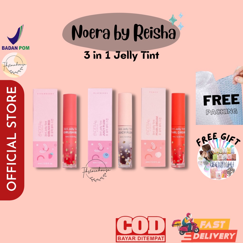 [BUY 1 GET 1 GIFT] BPOM READYSTOCK NOERA 3 In 1 Jelly Tint Girlish Red Juicy Pulm Pearly Dream