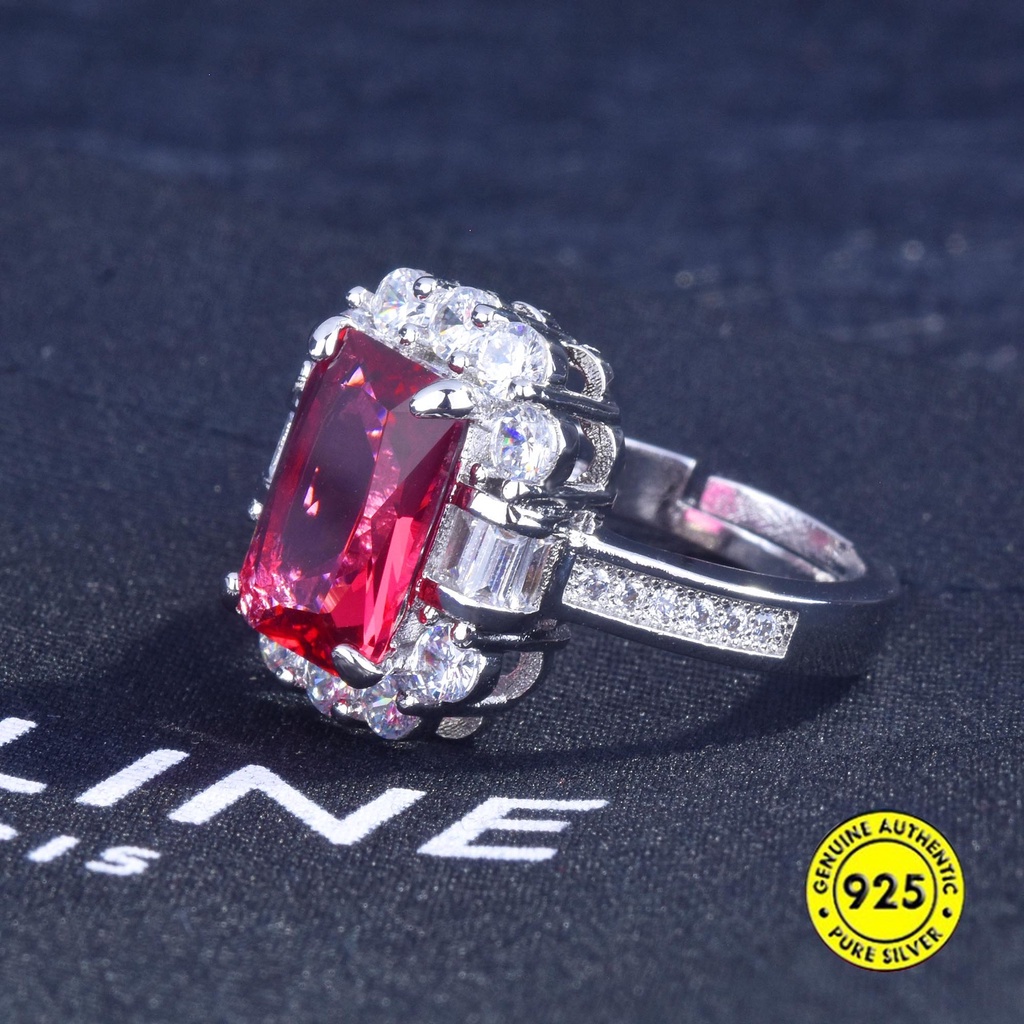 New Ruby Square Diamond Ring Luxury Colored Gems Adjustable Opening