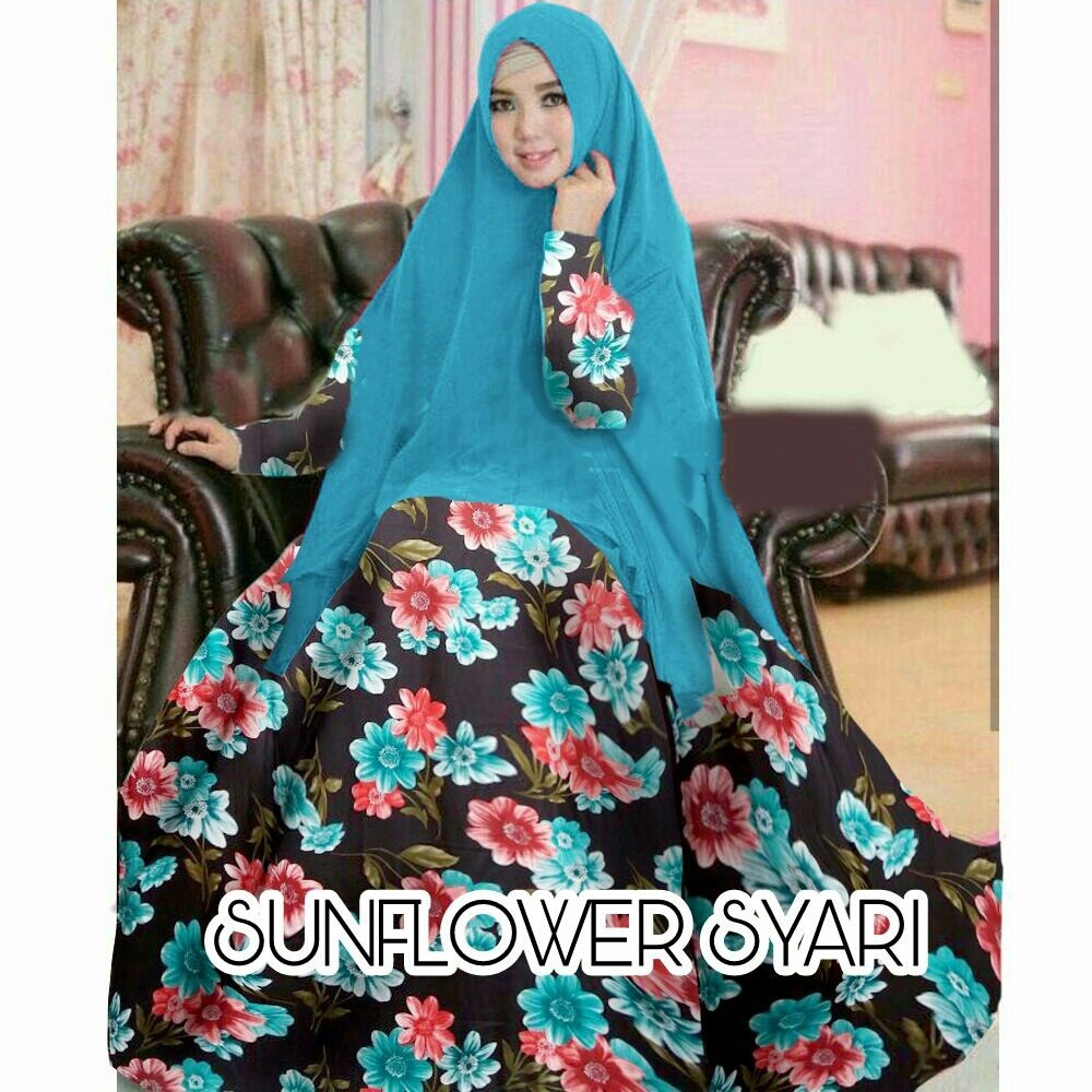 DeltaRA Sunflower Syari Turkis Gamis Syari Terbaru Busana Muslim Pesta