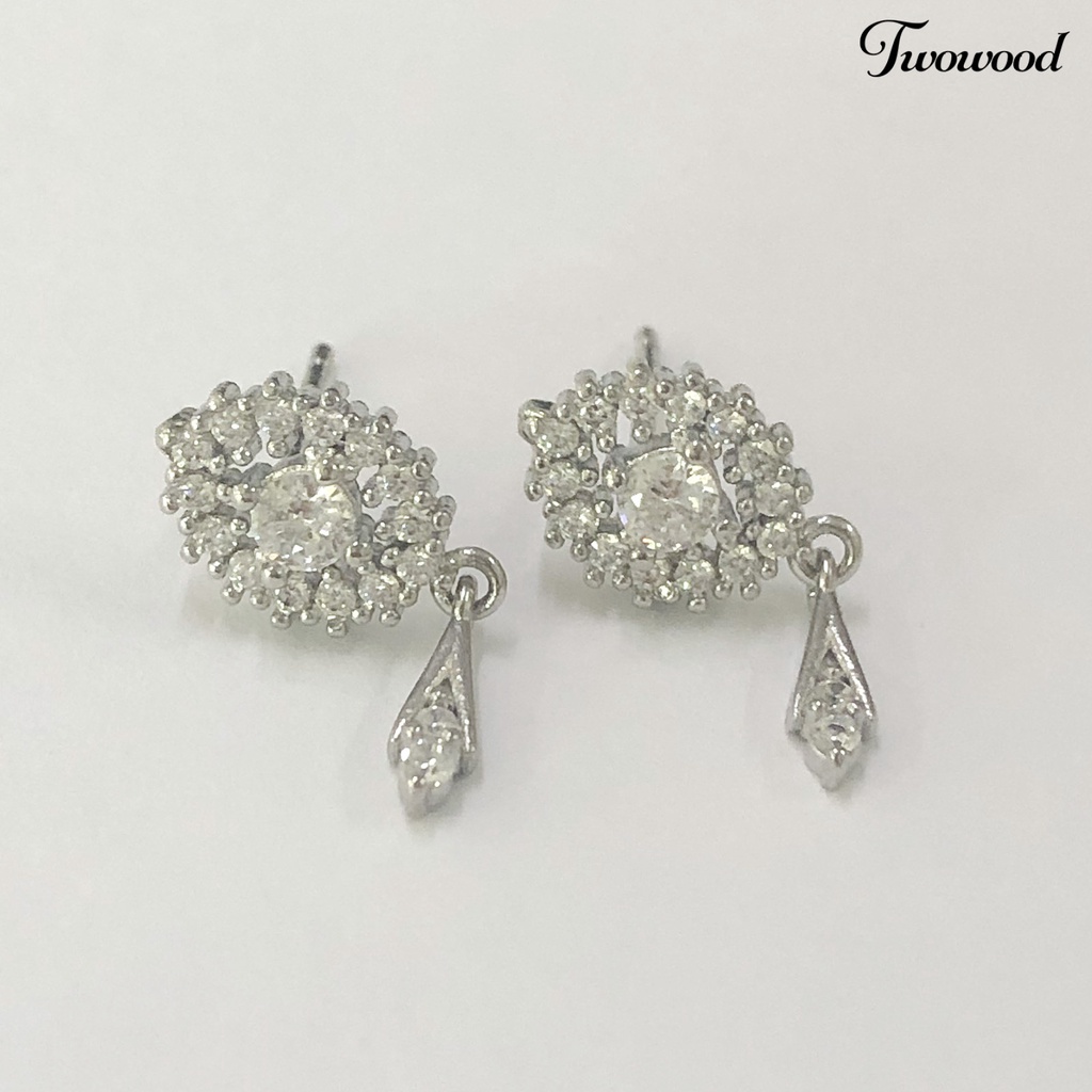 1 Pasang Anting Stud Cubic Zirconia Bentuk Oval Model Rumbai Gaya Klasik Untuk Wanita