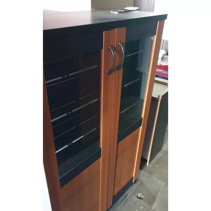 Rak lemari sepatu kayu kaca hitam minimalis