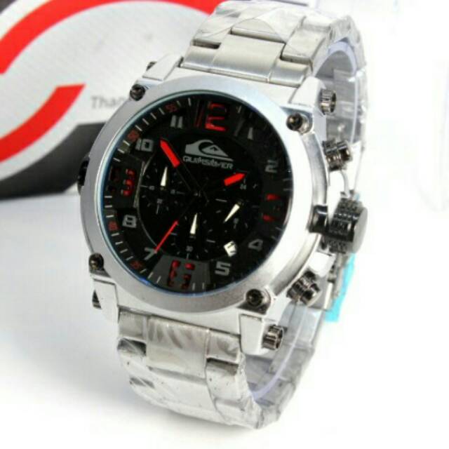 (Free Ongkir)New Jam Tangan Pria Quiksilver Rantai Silver Stainless List Red