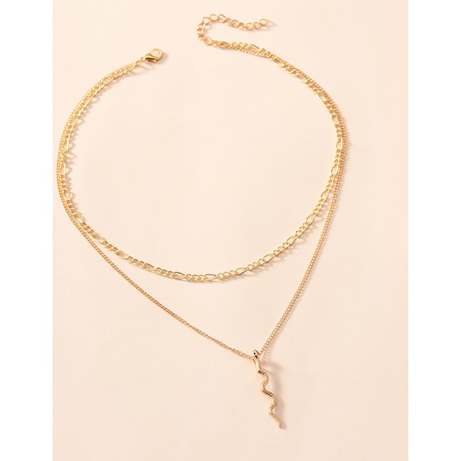 LRC Kalung Fashion Gold Color Alloy Double Layer Snake P82898