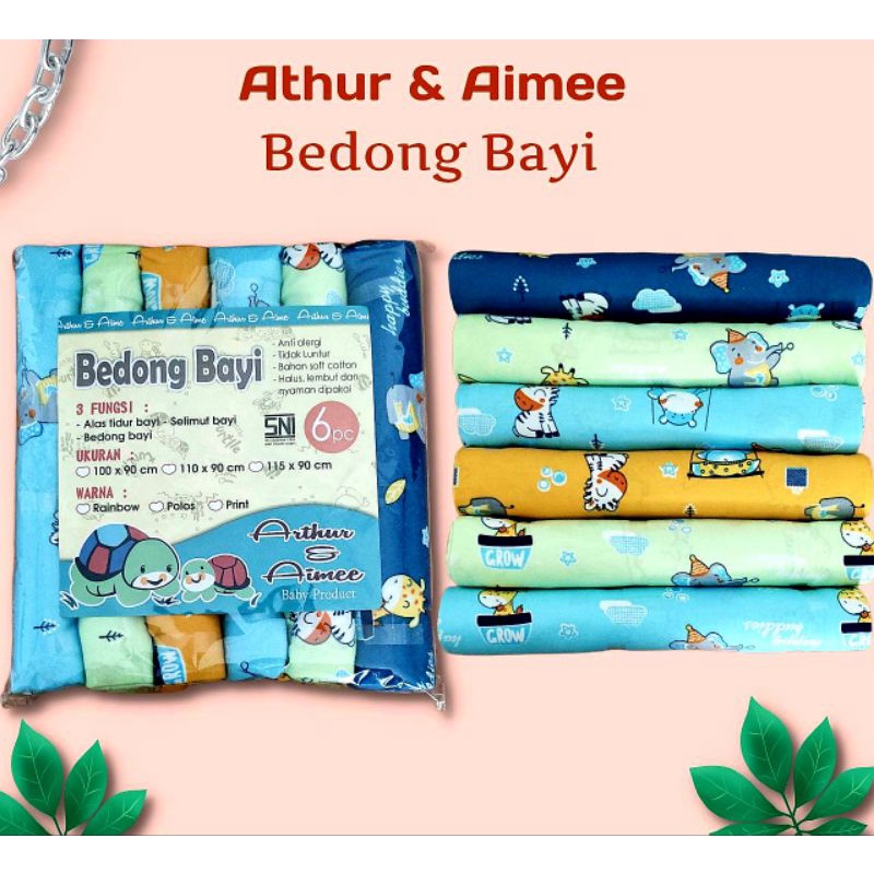 6 in1 Bedong Bayi  ARTHUR Warna Motif Boneka/Warna Polos Size 90x100 Bahan Kaos Lembut  Dan Halus