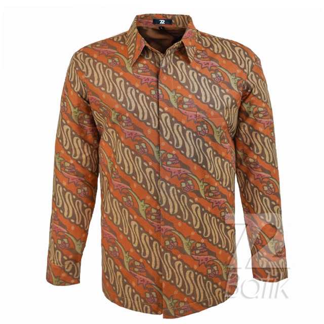 BATIK PRIA LENGAN PANJANG Kemeja Premium Parang Warna Orange Coklat 729532 Cap 72 - Baju Kemeja Atasan Pakaian Setelan Batik Pria Cowok Laki Laki Remaja Keluarga Kantor Lengan Panjang Modern Slimfit Slim Fit Premium Kekinian