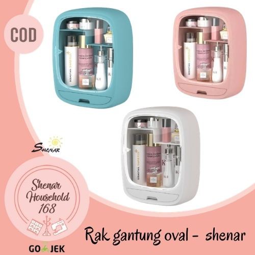 SHENAR , TEMPAT MAKE UP /RAK GANTUNG KOSMETIK OVAL / KOTAK MAKE UP KAMAR MANDI/RAK TEMPEL ORGANIZER