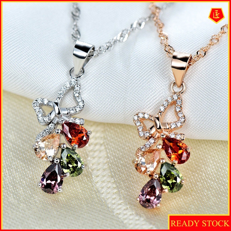 [Ready Stock]Silver Necklace Women's Four Color Zircon Pendant Fashion Elegant