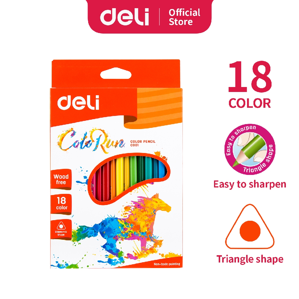 Deli Pensil Warna  Bentuk segitiga ergonomis Warna  cerah  12 18 24 Warna  