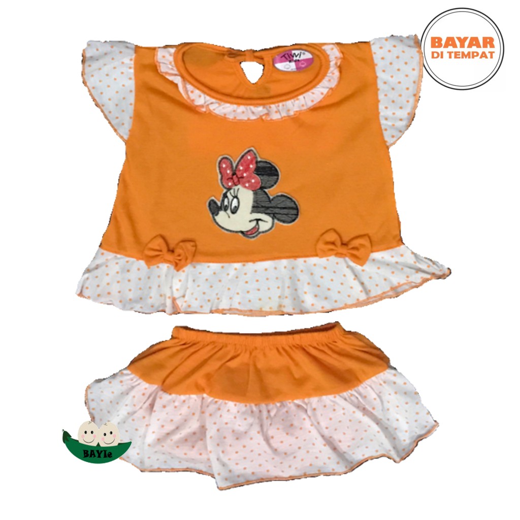 BAYIe - Setelan Baju bayi Perempuan+Celana Rok motif MICKEY TIVVI usia 0-12 bulan/Pakaian anak Cewek