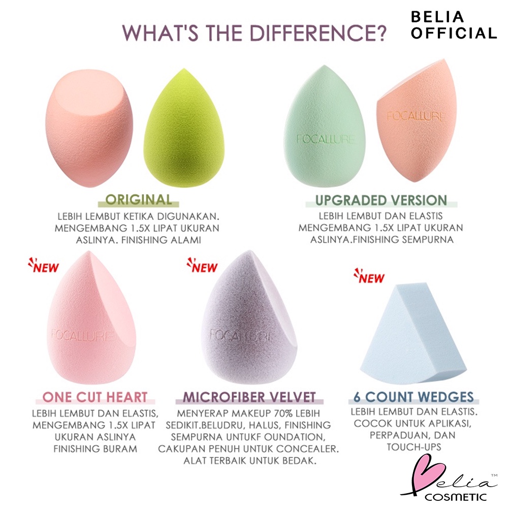 ❤ BELIA ❤ FOCALLURE Beauty Blender Series FA136 | Make Up Sponge | Alat Make Up | OFT Makeup Bebas Latex Foundation blender