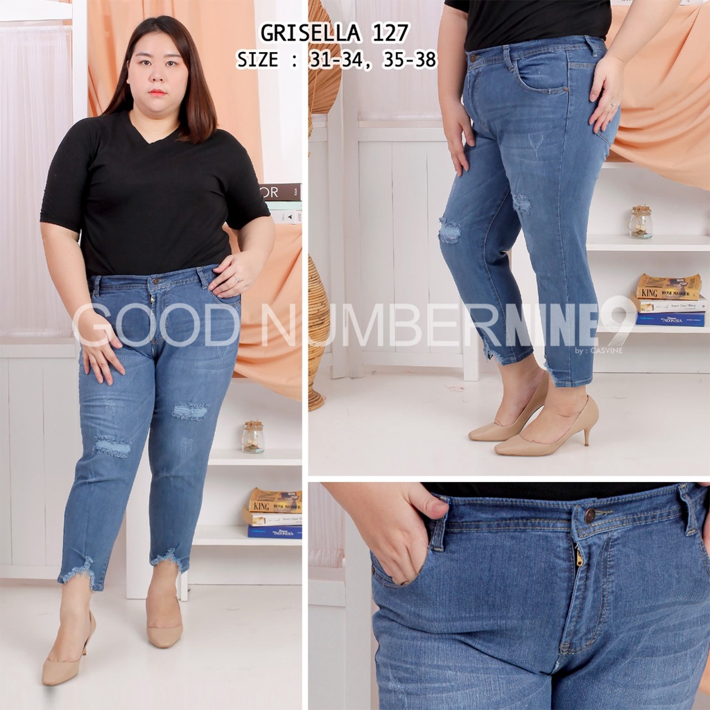 CELANA JEANS GRISELLA SOBEK RIPPED DESTROY BIGSIZE JUMBO 127