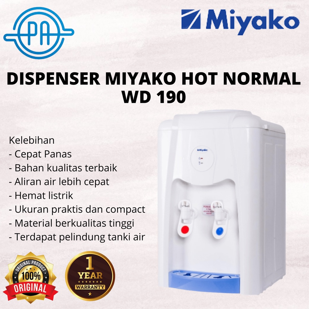 DISPENSER GALON AIR MIYAKO WD 190 TOP LOADING HOT NORMAL TABUNG STAINLESS