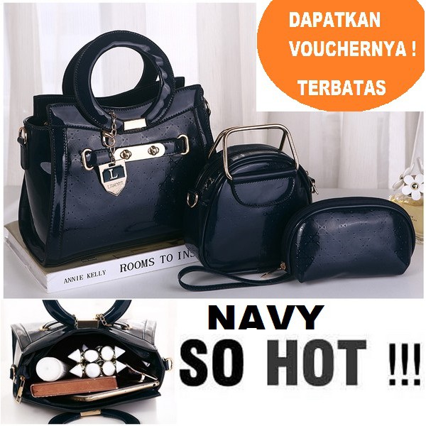 GOODBAGS PC PCA 2680 TAS HANDBAGS 3IN1 SET IMPORT WANITA FASHION WOMEN GLOSSY HOT SALE TERLARIS