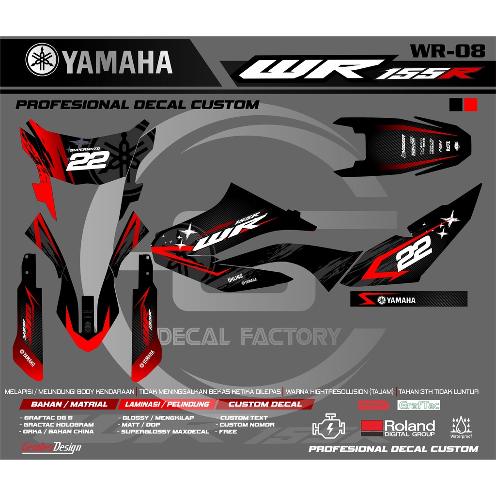 STICKER DECAL YAMAHA WR 155 FULLBODY HITAM LIS MERAH