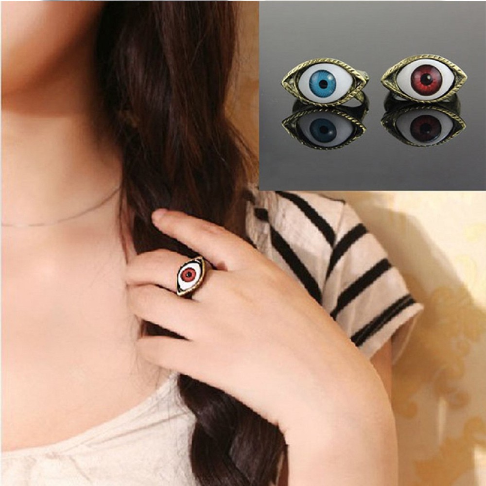 Mxbeauty Cincin Bentuk Mata Warna Biru / Coklat Model Vintage / Gothic Untuk Unisex