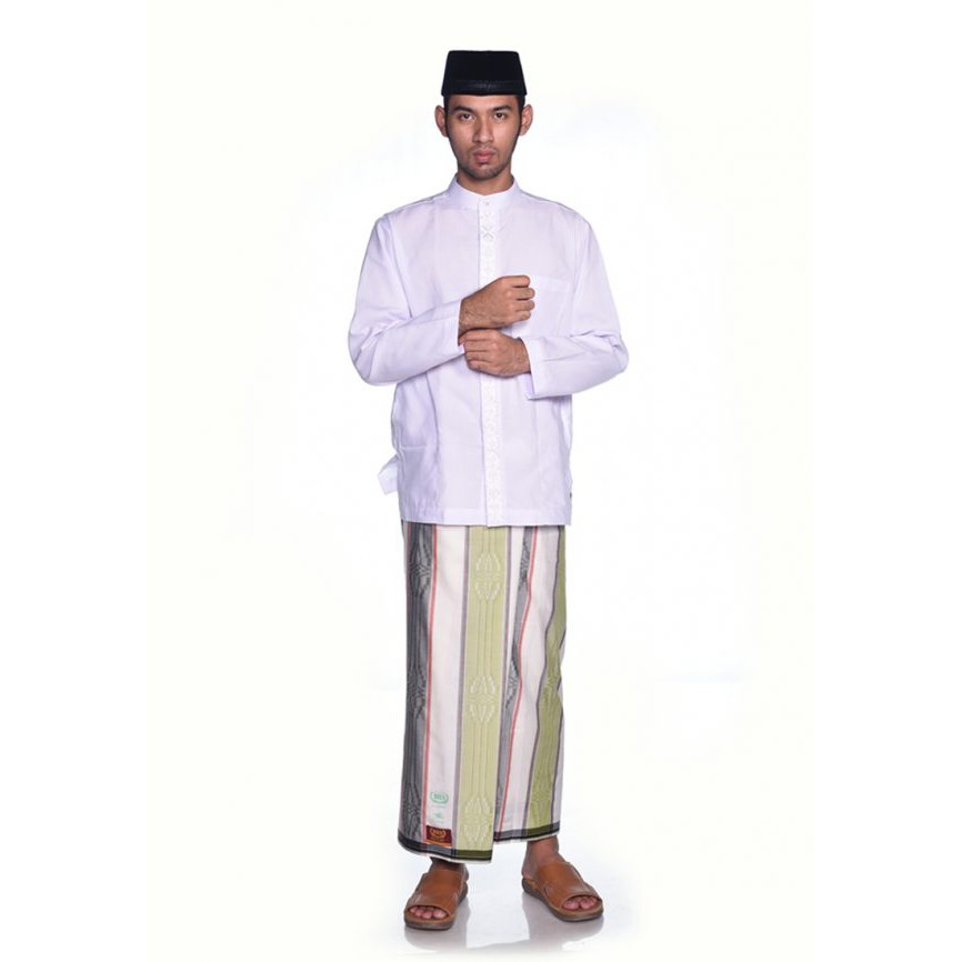 SARUNG BHS GOLD EXCELLENT MOTIF CRAPE CEPLOK SINGLE VARIAN WARNA KOMBINASI PUTIH DAN HIJAU