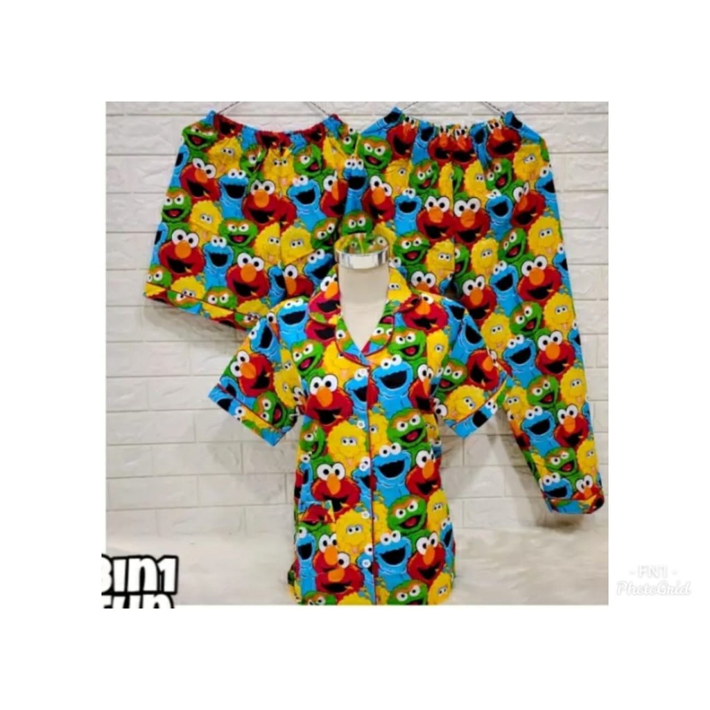 LFF - Piyama 3in1 Piyama Baju Tidur Motif Karakter Kartun Size L Fit To XL