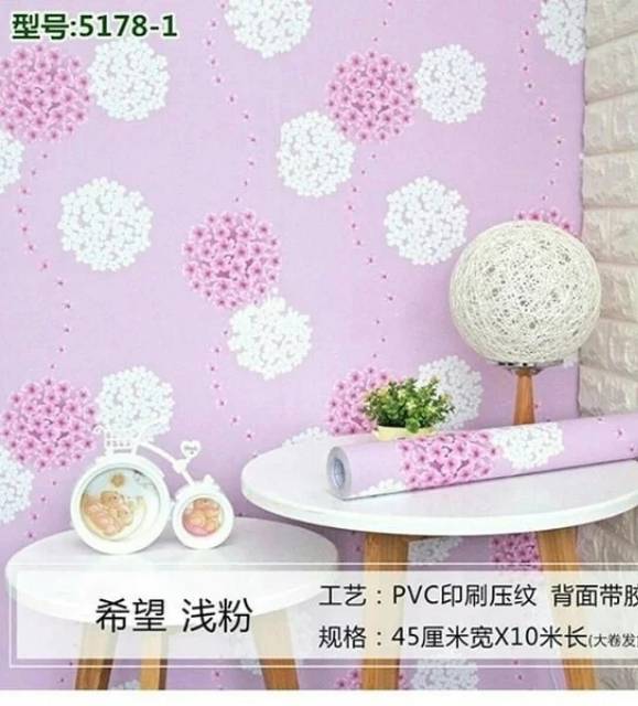 WALLPAPER DINDING MOTIF DENDALION PINK 10m x 45cm