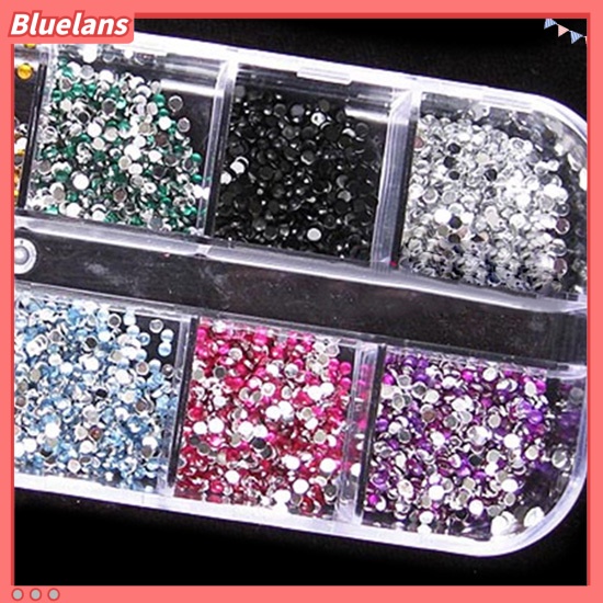 Bluelans 1200pcs Stiker Kuku Akrilik Bling 2mm Warna Campur + Case Untuk Nail Art / Manicure