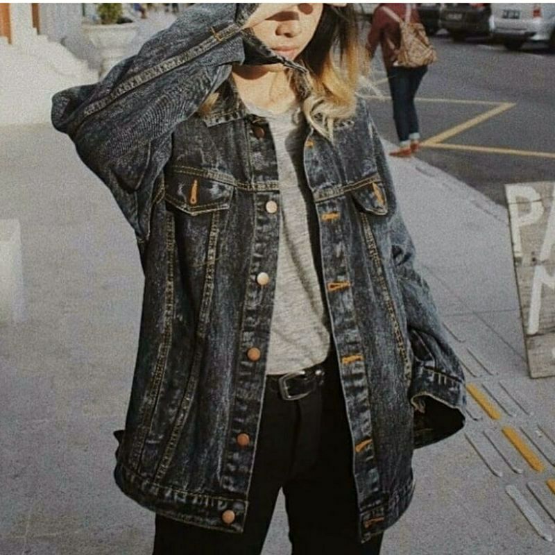 Jaket Jeans Oversize Denim Jumbo  Big Size LD 140 Cm