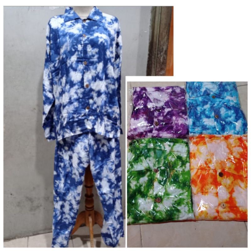 SETCEL KEMEJA PANJANG LD 115 JUMBO SANTUNG RAYON SOLO BAHAN TEBAL ( ADEM )