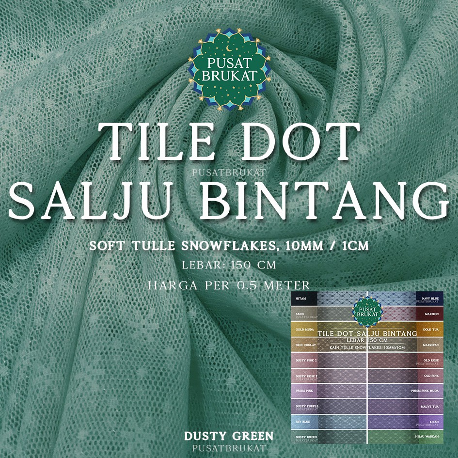 KAIN TILE DOT SALJU BINTANG 2 / TULLE SNOW FLAKES #1, Ø 1CM / 10MM, LEBAR:150CM [harga per 0.5m]