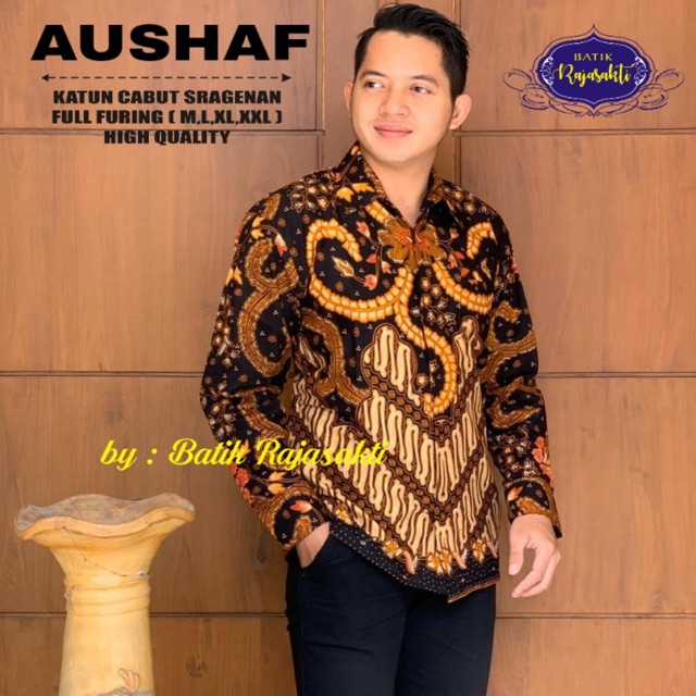 Batik Pria AUSHAF Katun Cabut Sragenan Full Furing Termurah