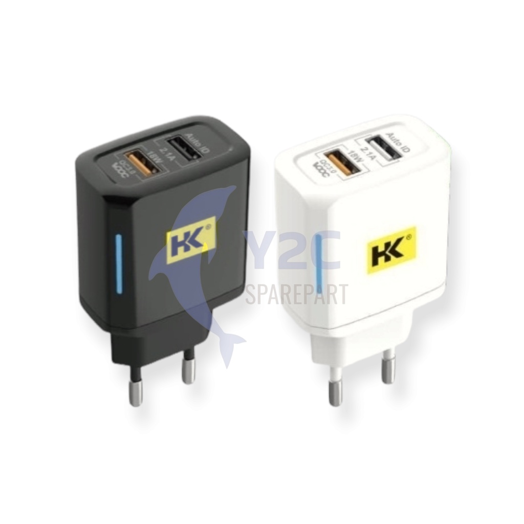 CHARGER HK D10 2 USB MICRO DAN TYPE C SUPER FAST CHARGING VOOC AUTO ID 3.0 QUALCOMM / CASAN CAS