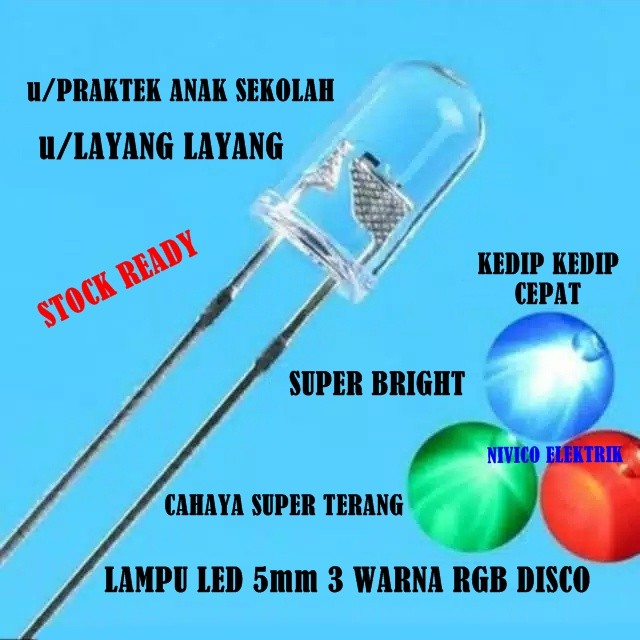 LED 5mm RGB/LED 5mm RGB Pelangi/Led 5mm 3 Warna Merah Hijau Biru/ LED RGB SUPER BRIGHT
