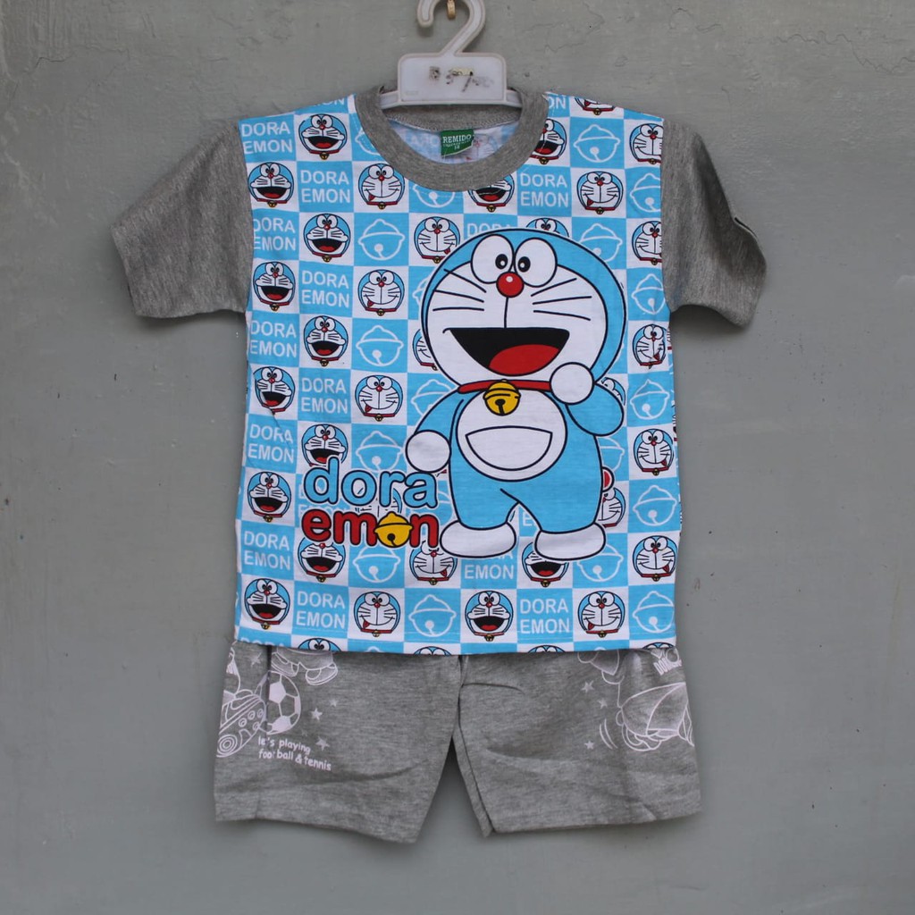 stelan baju kaos celana doraemon sablon print size 4-20