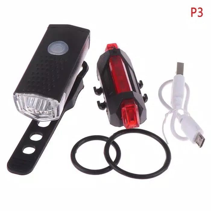 PROMO! Paket 2in1 Lampu Sepeda LED Light Depan dan Belakang Rechargeable - Paket lampu depan dan belakang sepeda - lampu sepeda - lampu rem - lampu LED - senter led - senter cas - lampu sepeda depan belakang - lampu sepeda LED - bracket - briket senter