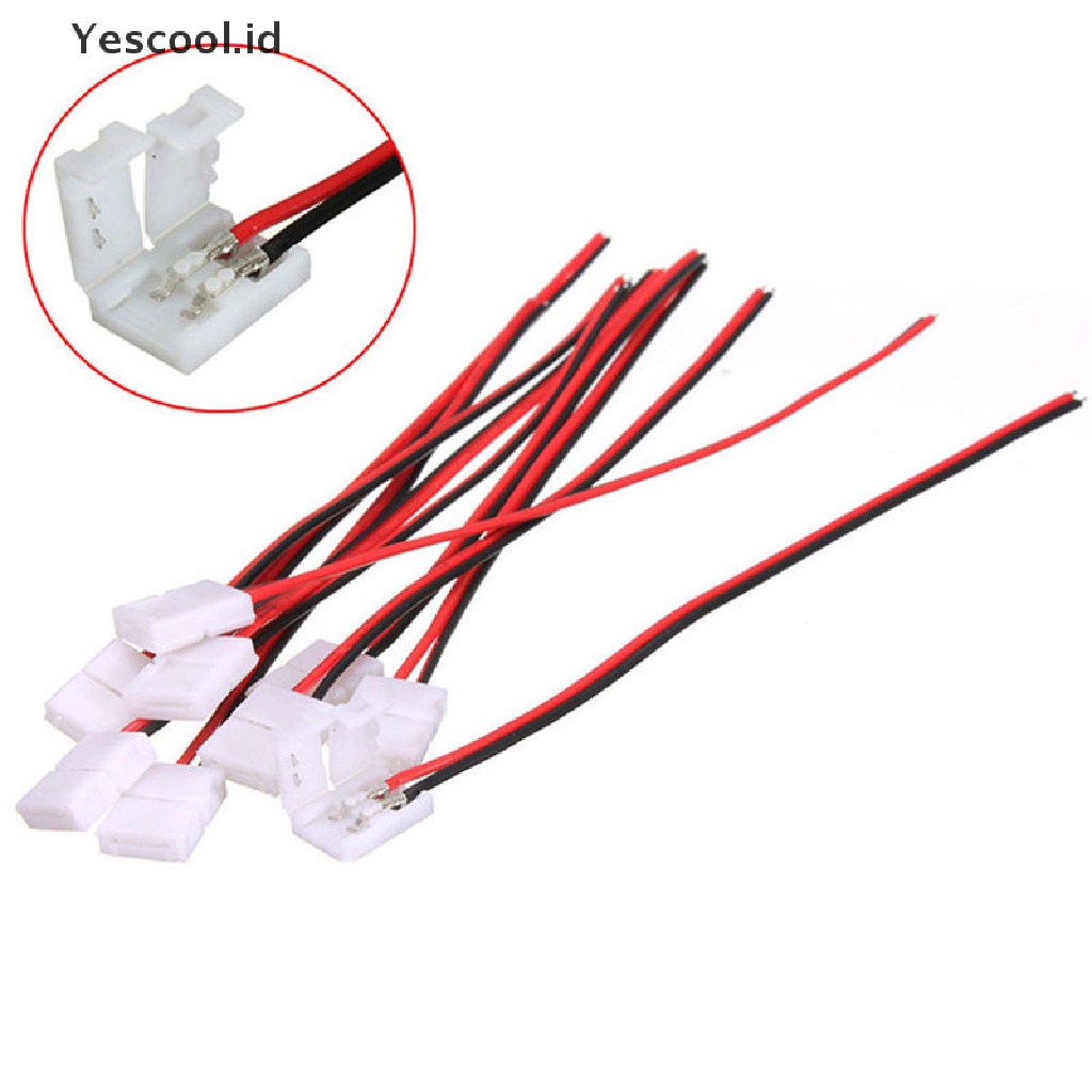 (Yescool) 10pcs Adapter Konektor Kabel PCB 2 Pin Untuk Lampu Strip LED 3528 / 5050