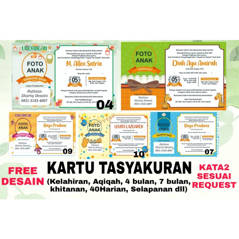 

KARTU/STIKER TASYAKURAN AQIQAH, KHITANAN, 40 HARIAN, SELAPANAN, TEDAK SITEN, TURUN TANAH, 4/7 BULANAN, STIKER TASYAKURAN AKIKAH BAYI TASYAKURAN ANAK KARTU 4 BULANAN 7 BULANAN KARTU TASYAKURAN STIKER BOX NASI KARTU MAULID NABI