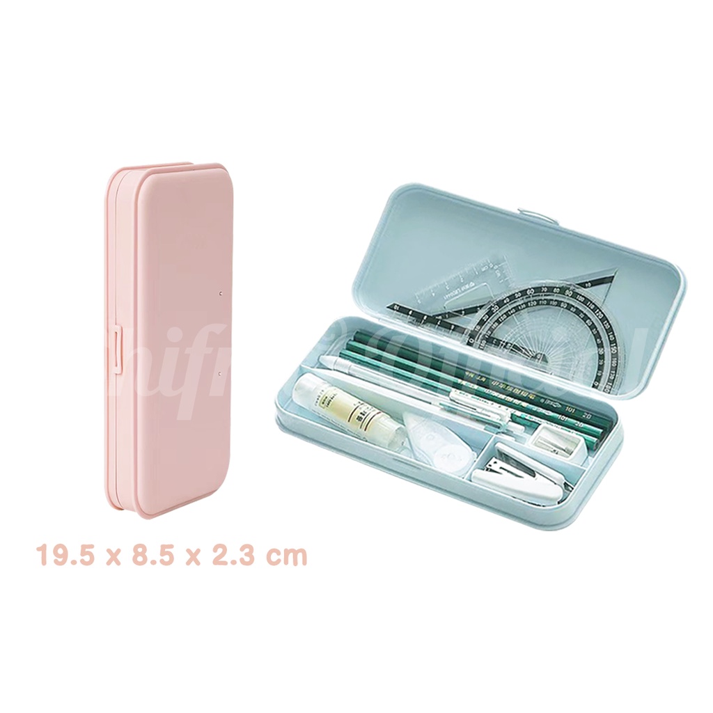 Shifra Tempat Pensil Case Box Plastic Rigid Pink Blue Grey (Free 1 Sticker Random)