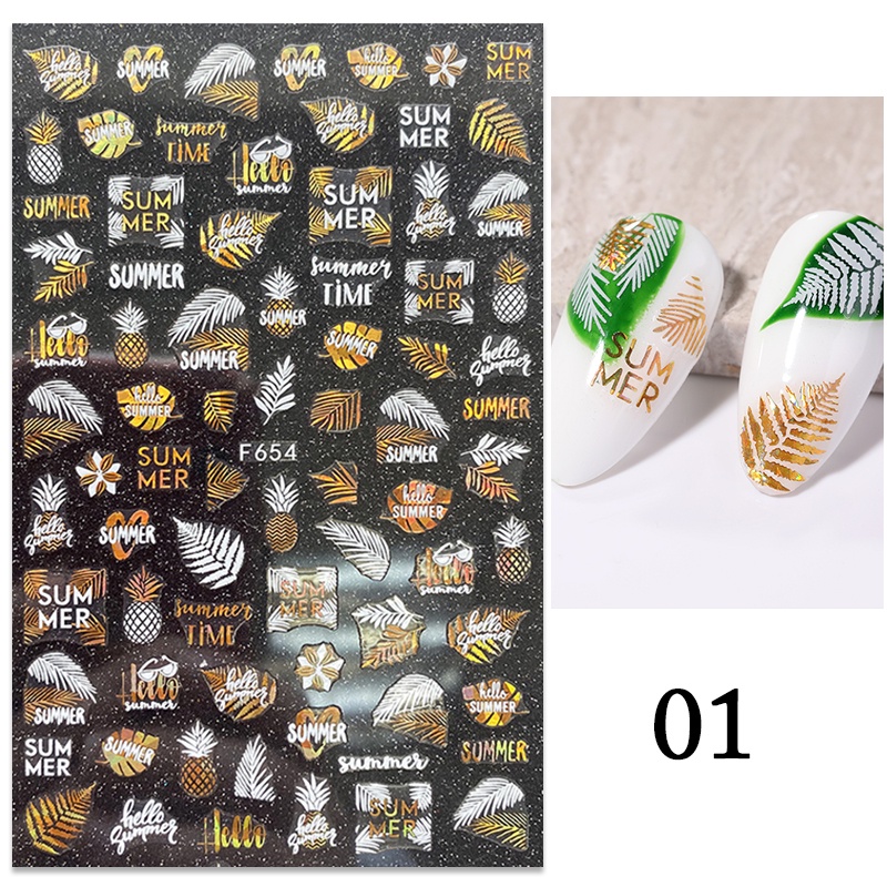 1pc Stiker Kuku 3D Motif Daun / Pohon / Geometri Warna Gold / Hitam Untuk Dekorasi Nail Art