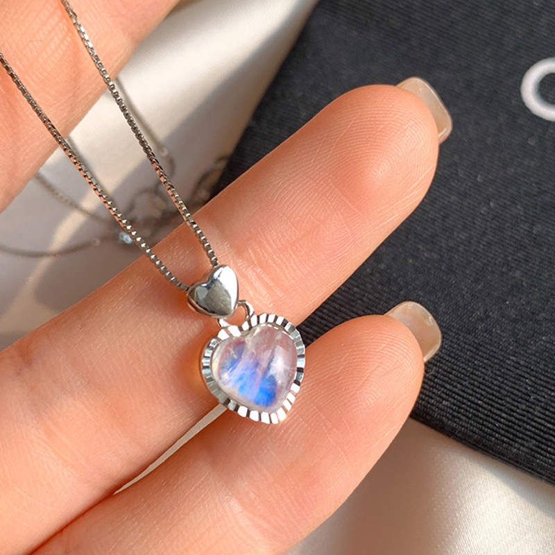 Coco Kalung Rantai Silver S925 Liontin Batu Opal Bentuk Hati Gaya Korea Untuk Wanita