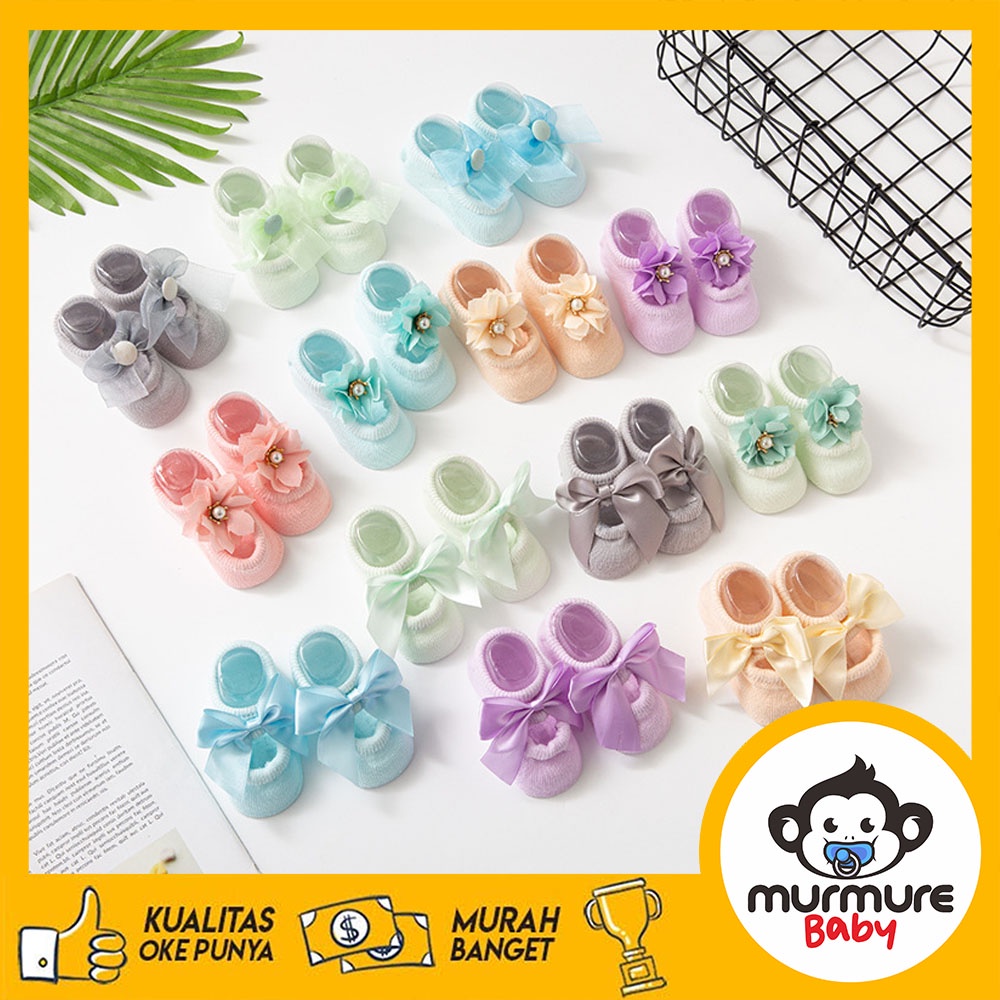 MURMURE.BABY | KAOS KAKI ANAK BAYI BALITA PEREMPUAN MOTIF BUNGA RENDA PREMIUM 3 JENIS MOTIF